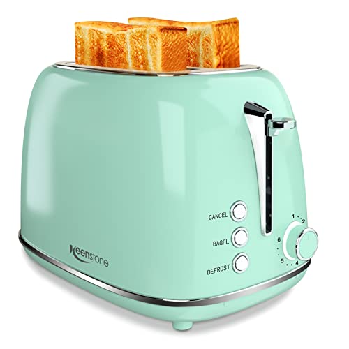 Buydeem DT620 2-Slice Toaster, Extra Wide Slots, Retro Stainless Steel with High Lift Lever, Bagel and Muffin Function, Removal Crumb Tray, 7-Shade