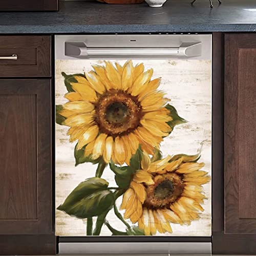 Retro Sunflower Kitchen Sticker Decor Dishwasher Cover Magnet