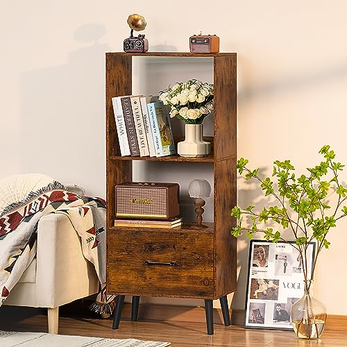 Retro Wood Bookcase with Drawers and Legs