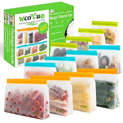 Reusable Storage Bags, Set of 12 - Food Container Bags for Storage - Leakproof and Eco-Friendly
