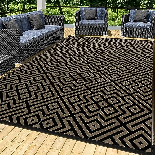Reversible Patio Rug for Patios Clearance - Geometric Area Rug 4x6 for Garden, Backyard, Deck and Camping Décor