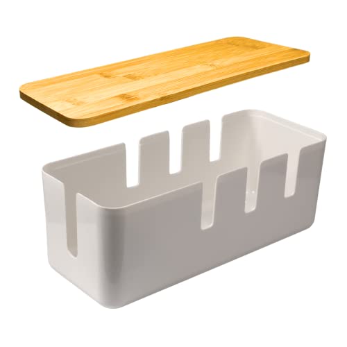 RICEXO Wooden Cable Organizer Box, 7 Holes, 12x5x4.5 inches, Desk Cord Cover