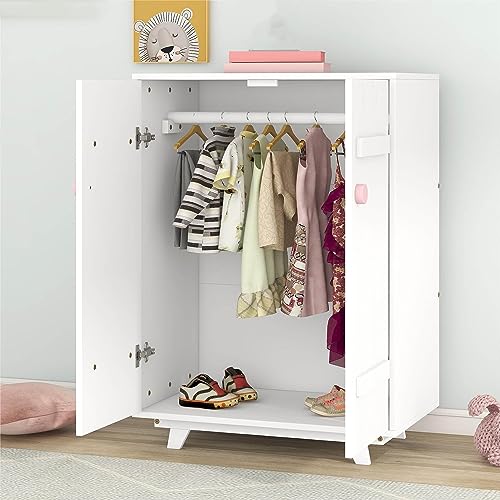 RIDFY Kids Wardrobe with Hanging Rod and 2 Doors (White)