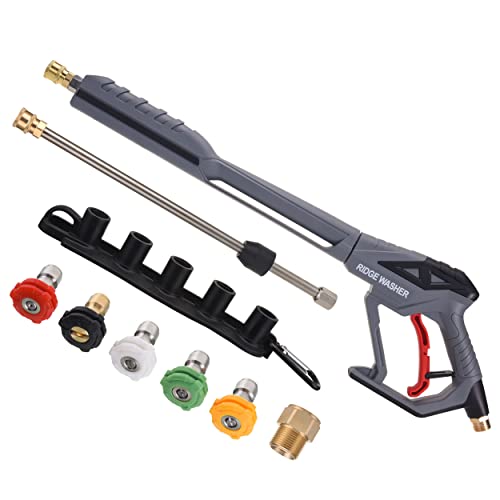 RIDGE WASHER Pressure Washer Gun with Replacement Extension Wand, High Power Washer Spray Gun, M22 Fitting, 5 Nozzle Tips with Nozzle Holder, 42 Inch, 4000 PSI