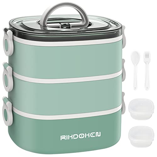 Adult Lunch Box Square 3 Compartment 900ML Sealed Bento Box 3 Layers  All-in-One Stackable Bento Box Containers with Fork Spoon for Home Travel  Office