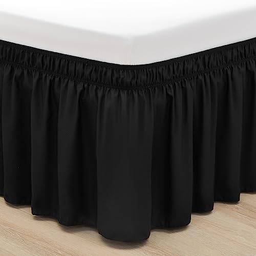 RIMELA Black Bed Skirt Queen Size 15 Inch Drop