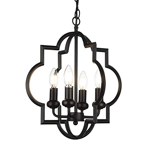 4-Light Black Farmhouse Foyer Lantern Chandelier by riomasee