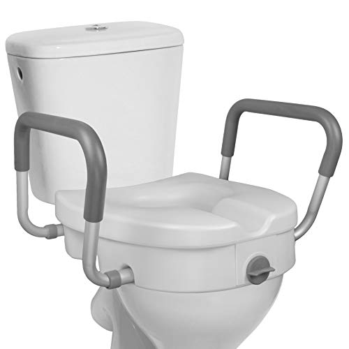 KMINA - Toilet Seat Risers for Seniors with Lid (4 inch, Soft), Raised Toilet Seat Soft for Elderly, White