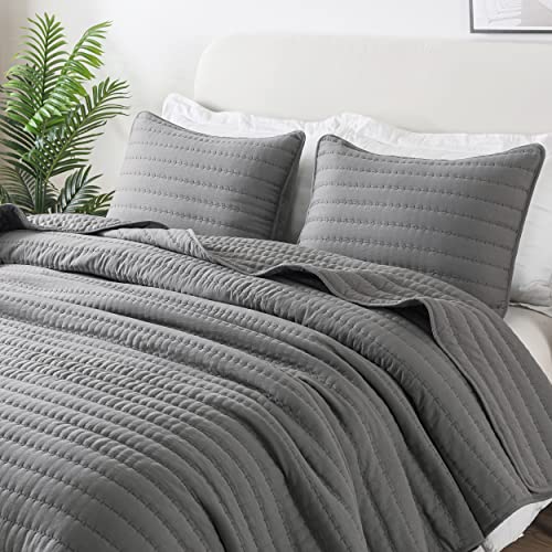 ROARINGWILD Dark Grey Queen Size Quilt Bedding Sets