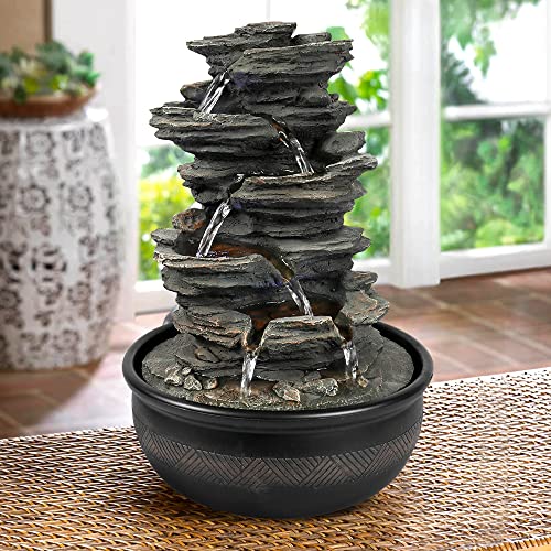 Rock Falls Tabletop Water Fountain with LED Lights