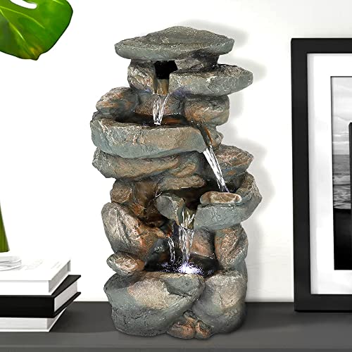 Rockery Tabletop Fountain with Light & Cascading Water Stream