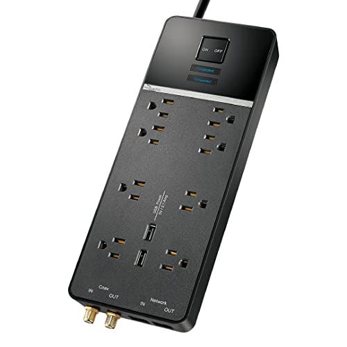 Rocketfish 8-Outlet/2-USB Wall Tap Surge Protector Strip - Provides Protection & Convenient Mobile Phone Charging - Black