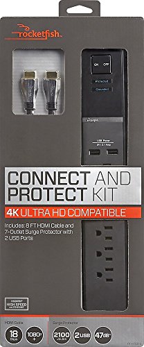 RocketfishTM - 7-Outlet Surge Protector with 8' in-Wall HDMI Cable - Black