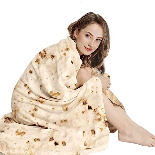 ROKDUK Adults Thick Burritos Throw Blanket 380gsm 80 in Double Sided Premium Ultra Soft Flannel 5 Seconds Warming Large Round Taco Tortilla Food Blankets, Couch Sofa Bed…