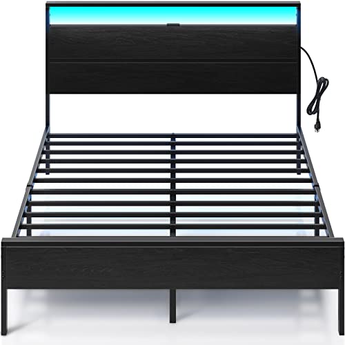 Rolanstar Bed Frame - Full Bed with LED Lights and Charging Station