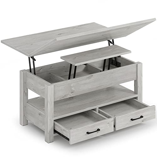 Convertible Lift-Top Coffee Table with Hidden Compartment, Grey
