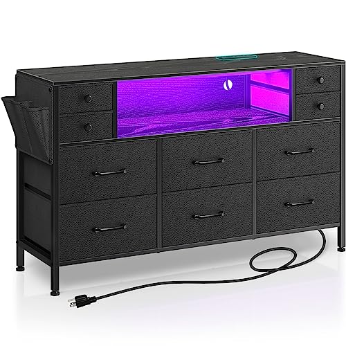 Rolanstar Dresser with Power Outlets and LED Lights