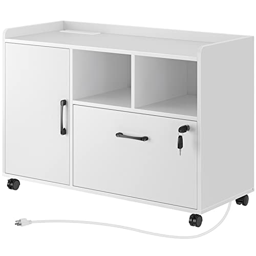 Rolanstar File Cabinet with Charging Station and Locking Drawer
