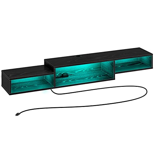 Rolanstar TV Stand 59", Floating TV Stand with Power Outlet & LED Light