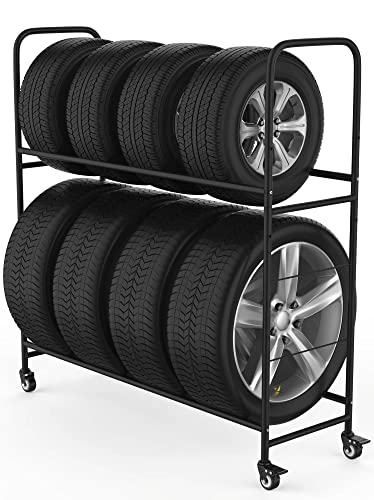 Rolling Tire Rack - Adjustable Metal Stand with Protective Cover