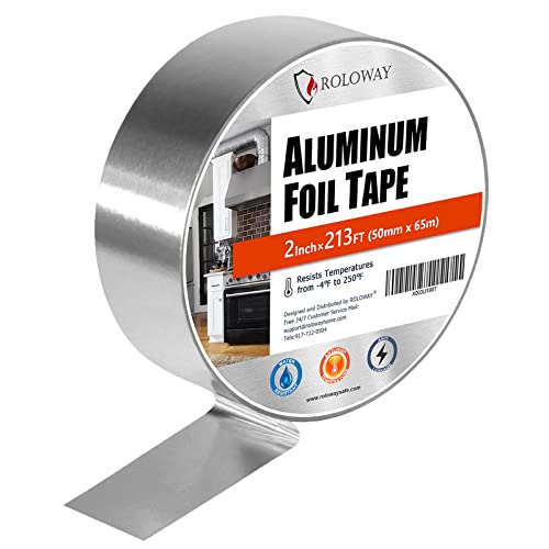 ROLOWAY 2" x 213' Aluminum Foil Duct Tape: Heat Resistant HVAC Silver Tape