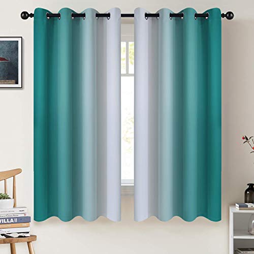 Room Darkening Curtains - Teal and Greyish White