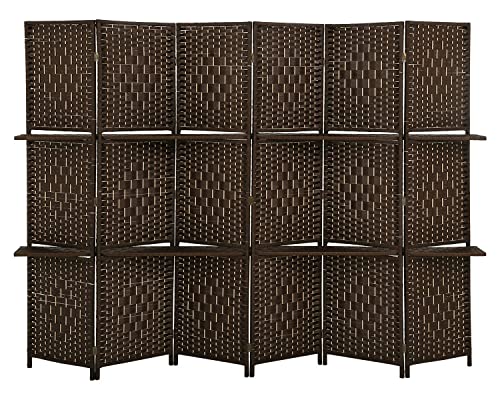 Room Divider 6 Panel Room Screen Divider Wooden Screen Folding Portable partition Screen Wood with Removable Storage Shelves Colour Brown