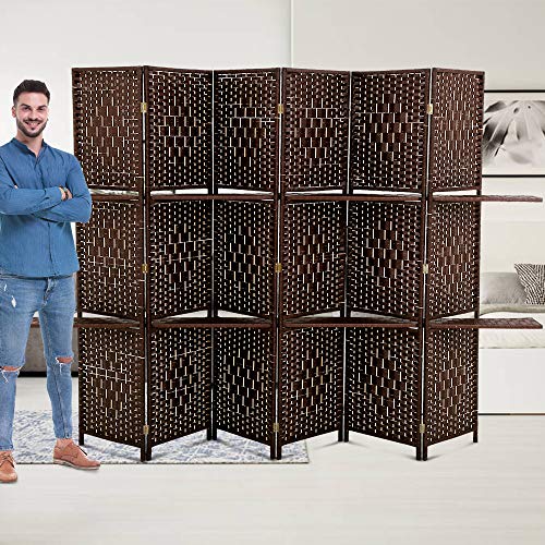 6 Panel 70.6 Inch Tall Foldable Room Divider with Shelves