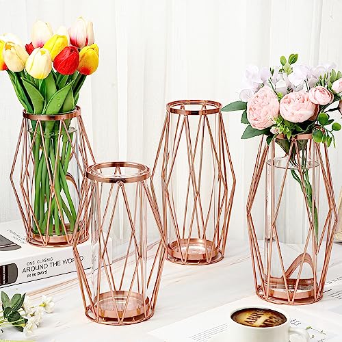 Rose Gold Flower Vase with Metal Stand