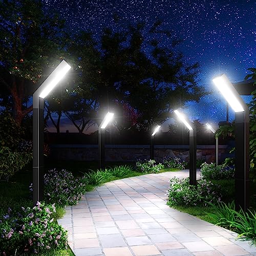 ROSHWEY 6 Pack Aluminum Solar Pathway Lights for Outdoor Yard and Driveway