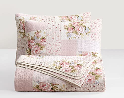 Rosy 2-Piece Printed Patchwork Cotton Quilt Set