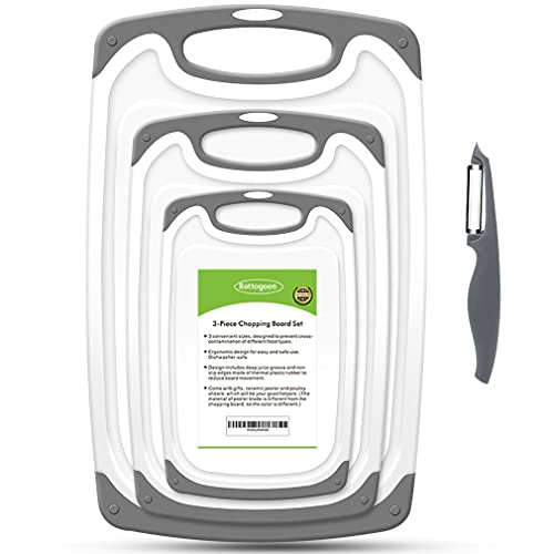 Rottogoon Kitchen Cutting Board Set with Non-Slip Feet and Juice Groove