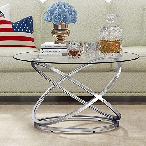 Round Glass Coffee Table, Modern Design with Chrome Finish