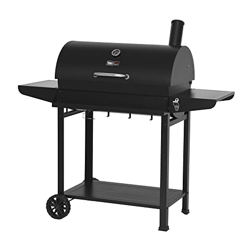 Royal Gourmet Barrel Charcoal BBQ Grill with Wheels, Black/Silver