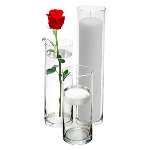 Royal Imports Set of 3 Glass Cylinder Vases for Home or Wedding