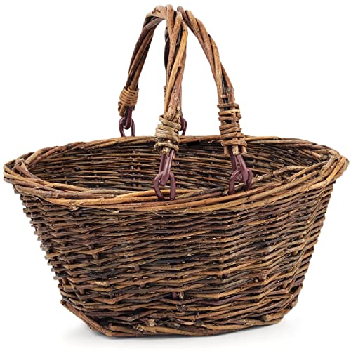 Royal Imports Willow Woven Braided Gift Basket for Easter, Baby Shower, Wedding Flower Girl - Small Oval w/Folding Handle & Plastic Insert