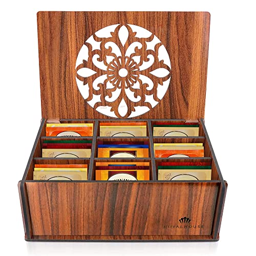 RoyalHouse Premium Wood Tea Storage Box Organizer