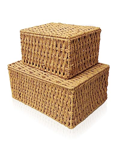 RoyalHouse Woven Storage Baskets with Lid - Set of 2