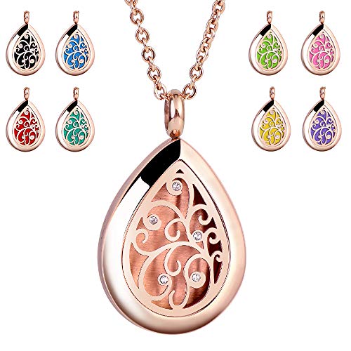 RoyAroma Rose Gold Aromatherapy Essential Oil Diffuser Necklace Stainless Steel Pendant Perfume Locket Women Jewelry for Mom/Women