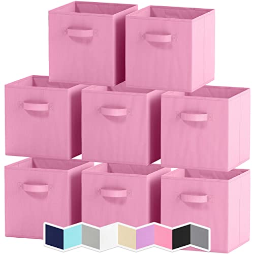 Royexe 11" Fabric Cube Storage Bins - Set of 8, Light Pink