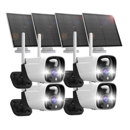 Rraycom 4 Pack Wireless Outdoor Solar Powered Security Cameras