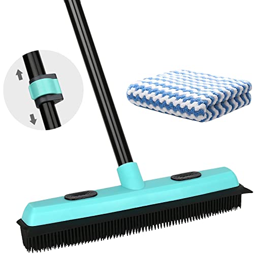 Conliwell Rubber Broom Carpet Rake for Pet Hair, Fur Remover Broom with  Squeegee