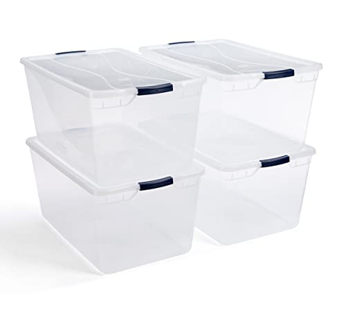 iris usa 6 qt. large flat plastic modular storage bin tote organizing  container with durable lid and secure latching buckles