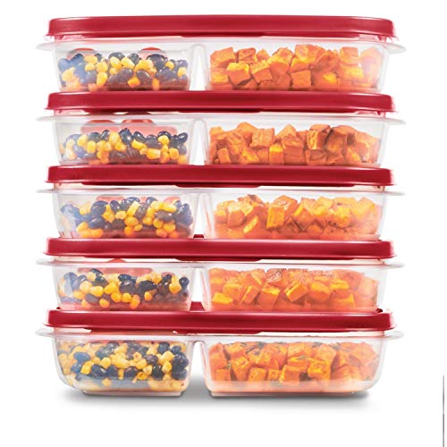 Rubbermaid TakeAlongs Divided Rectangular Food Storage Containers, 3.7 Cup,  Tint Chili, 3 Count
