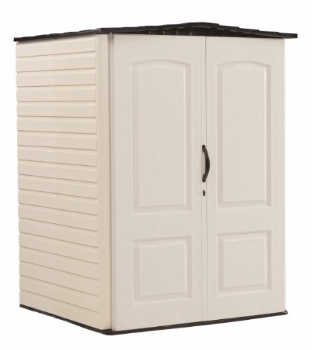 Rubbermaid Outdoor Storage Shed, 5x4 ft, Weather Resistant, Sandalwood/Onyx Roof