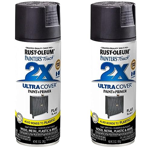 Rust-Oleum Painter's Touch 2X Ultra Cover Spray Paint, 12 oz, Flat Black (Pack of 2)
