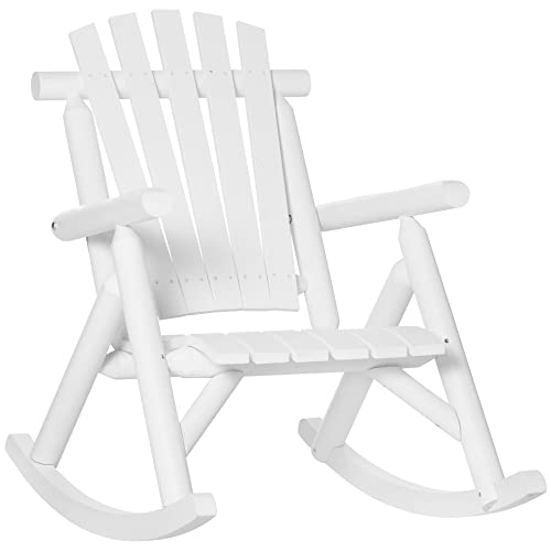 Rustic Adirondack Outdoor Wooden Rocking Chair, White - Outsunny