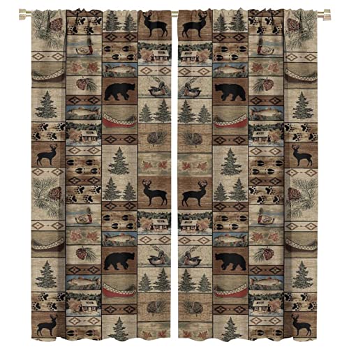 Rustic Blackout Curtains with Woodland Pattern
