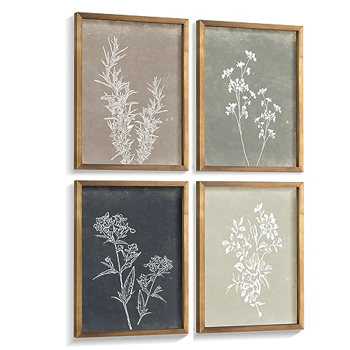 Rustic Boho Wall Art Set: Framed Botanical Prints for Vintage Farmhouse Decor