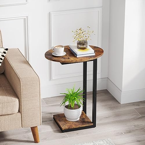 Rustic Brown C Shaped Side Table